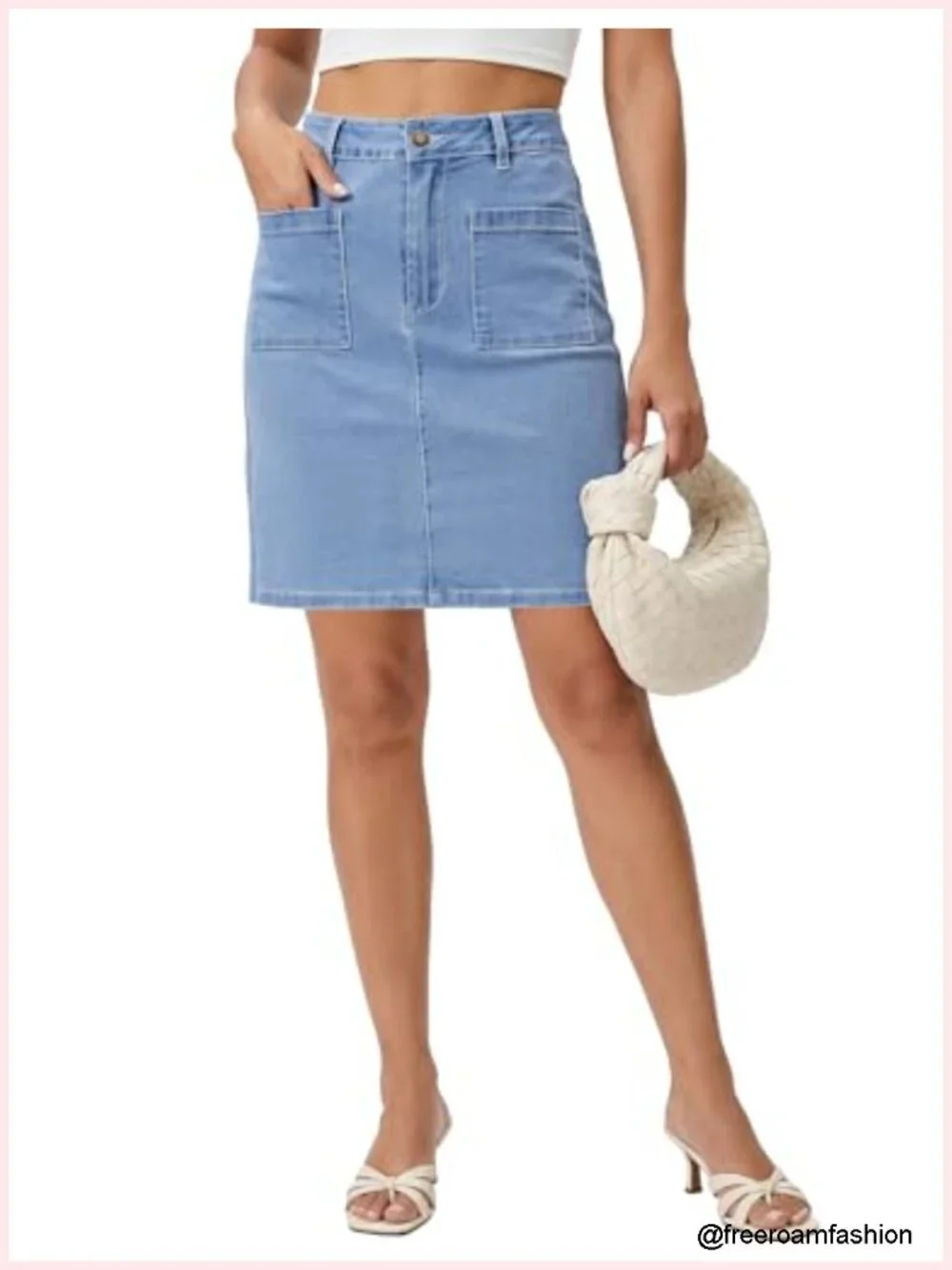 Women's High Waisted Stretch Denim A-Line Skirt with Pockets